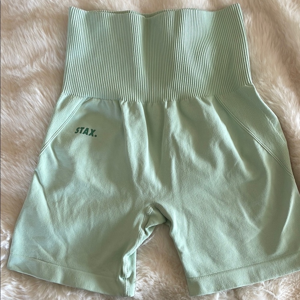 Green High-Waisted Bike Shorts with Ribbed Waistband #10